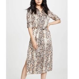 BB Dakota Women Snake Print Long Sleeve Button Front‎ Belted Shirt Dress Midi